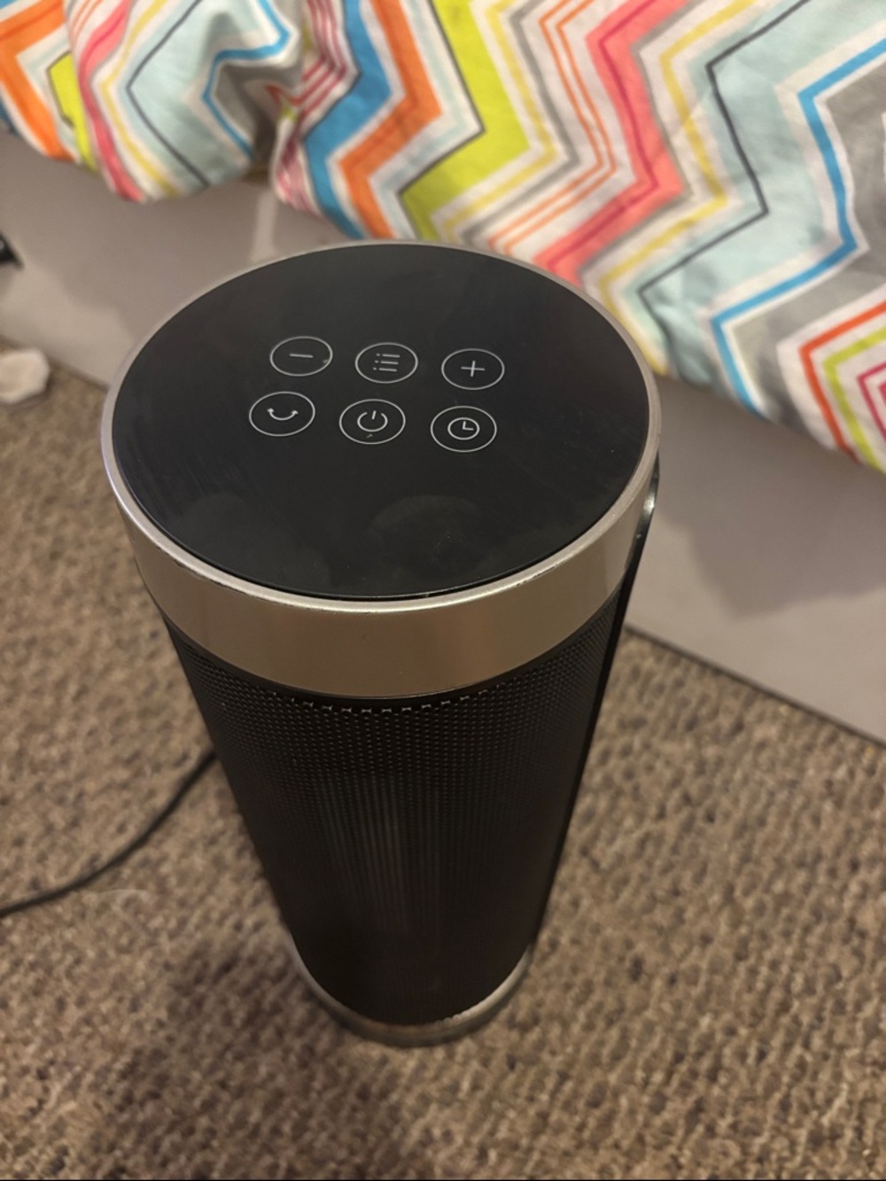Portable Black Bluetooth Tower Speaker with Silver Trim